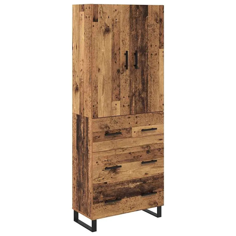vidaXL Highboard 2-teilig in Altholz-Optik mit Glasfront, Schubladen und Regalfächern, Braun, B/T/H: 69,5 x 34,0 x 180,0 cm - Bild 2