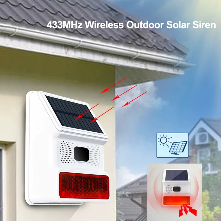 TAIBOAN 433 MHz Solarsirenenalarm mit 120 dB kabellosem Stroboskophorn in Weiß, IP65 wasserdicht für GSM/WiFi-Haussicherheitssysteme im Außenbereich - Bild 2