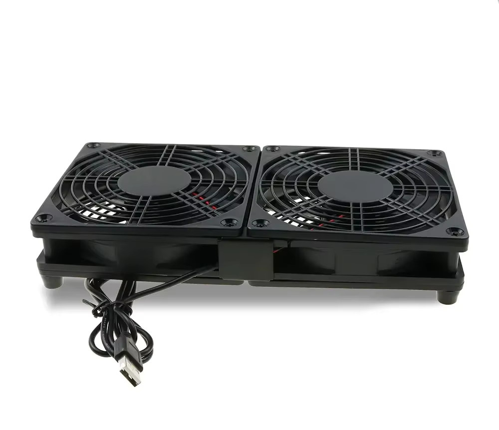 FTBTOC Geräuschloser USB 5V DC-Lüfter mit Netzteil und Schrauben für Router, PC und TV-Box, Schwarz, Durchmesser: 12 cm - Bild 2