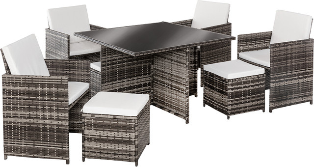 21tlg. Polyrattan Sitzgruppe CUBO von Hardin in Schwarz mit klappbaren Rückenlehnen und platzsparender Würfelform aus PE-Polyethylen - Bild 1
