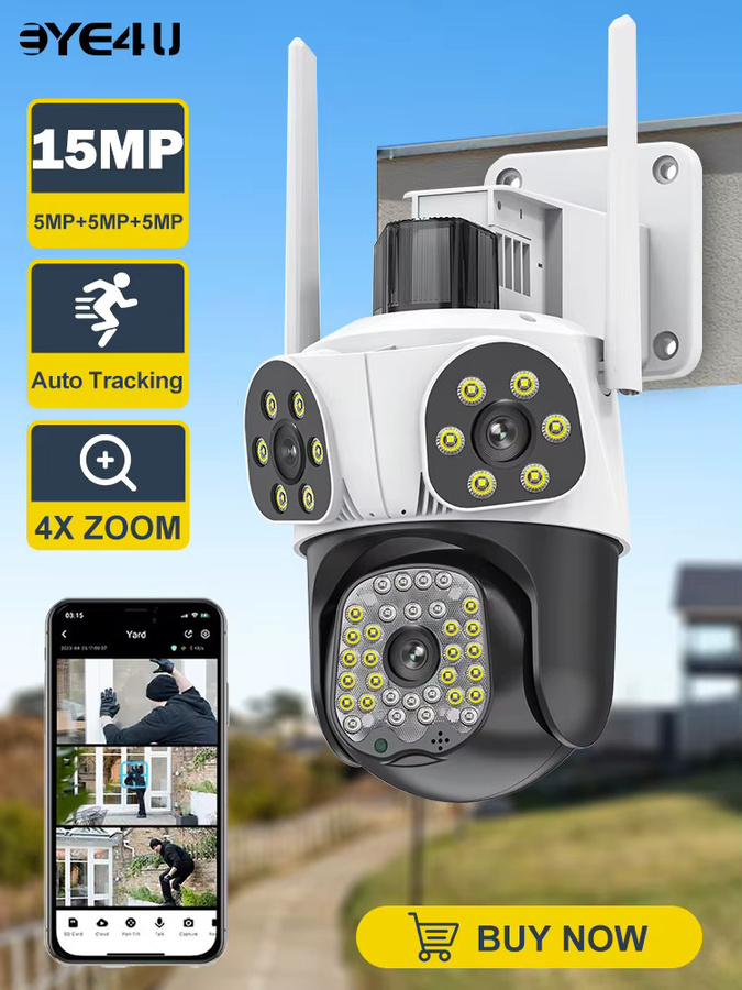 Eye4U WiFi Outdoor PTZ Überwachungskamera mit 15MP Triple-Lens, Drei-Bildschirm-Ansicht und Motion Tracking in Weiß - Bild 7