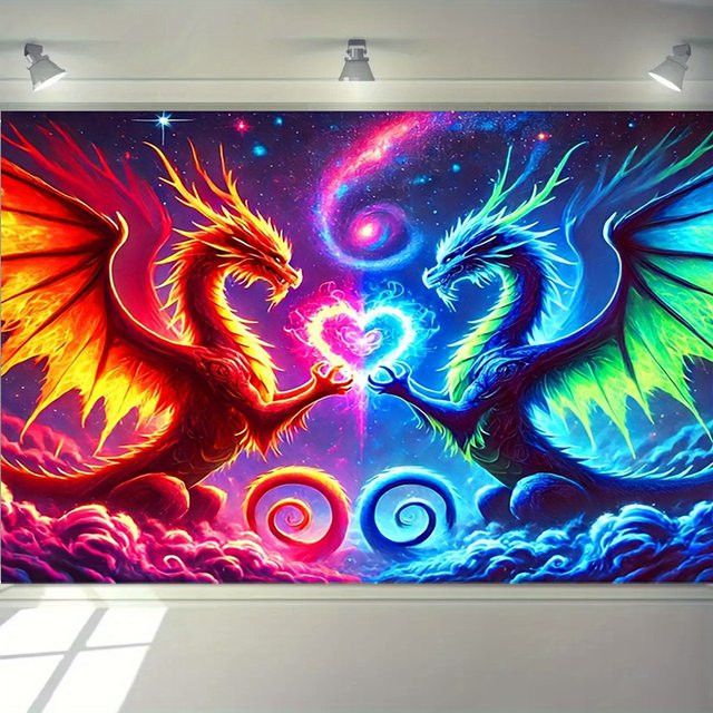 VIKAMA Kosmischer Wandteppich mit Drachenmotiv in Neonfarben zur Wanddekoration - Bild 1