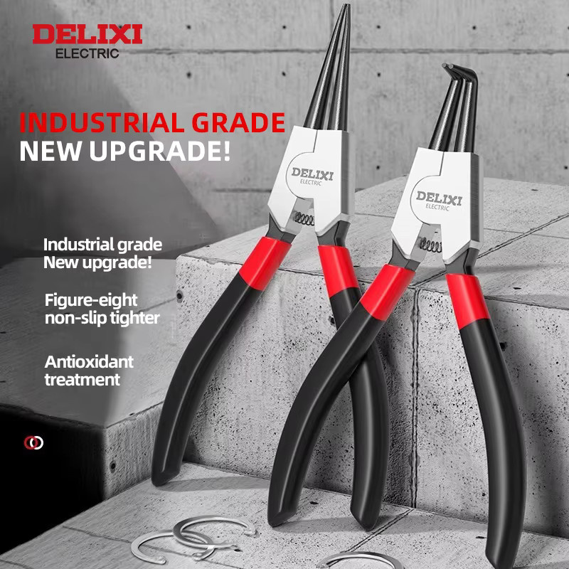DELIXI ELECTRIC 5-Zoll-Sprengringzange als Spitzzange zum Entfernen und Installieren von Sicherungsringen an Wellen, Multicolor - Bild 2