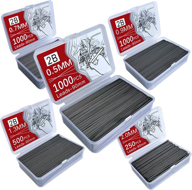 Hopk Druckbleistiftminen HB Schwarz, 250 oder 1000 Stück, bruchsicher, verschiedene Stärken: 0,5 mm, 0,7 mm, 0,9 mm, 1,3 mm, 2,0 mm - Bild 1