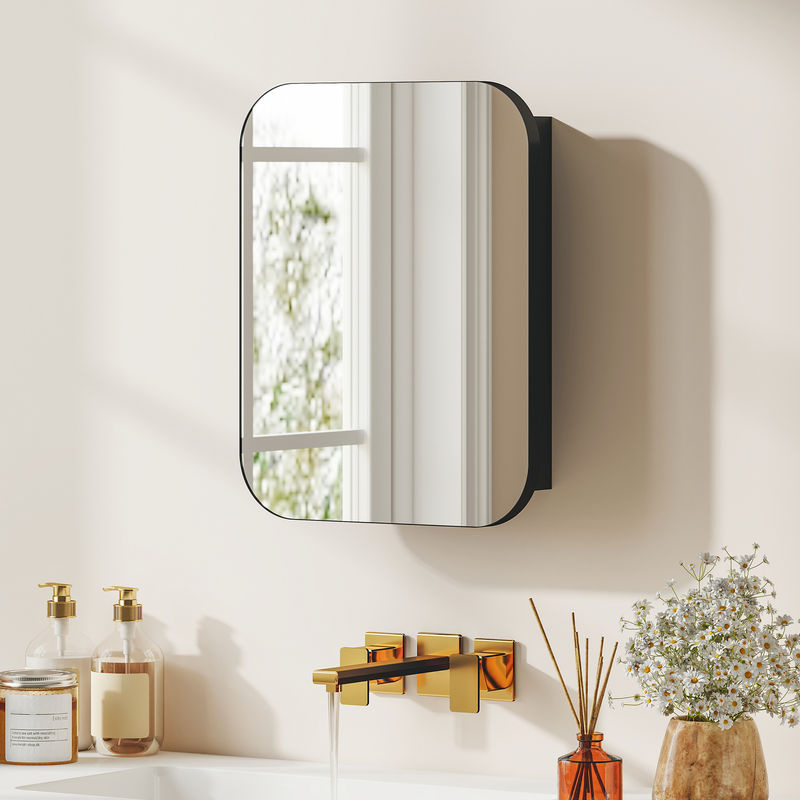 HOMCOM Spiegelschrank für das Badezimmer in Schwarz mit verstellbaren Regalen und Soft-Close-Türen, B/T/H: 40,2 x 10,2 x 50,9 cm - Bild 2