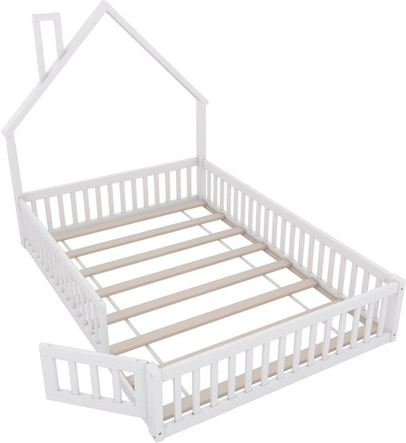 KOMHTOM Polsterbett Kinderbett im Schornsteinfür-Design aus Kiefernholz und MDF, Weiß, B/T/H: 140 x 200 x 103 cm (bei 140 cm Breite) - Bild 1