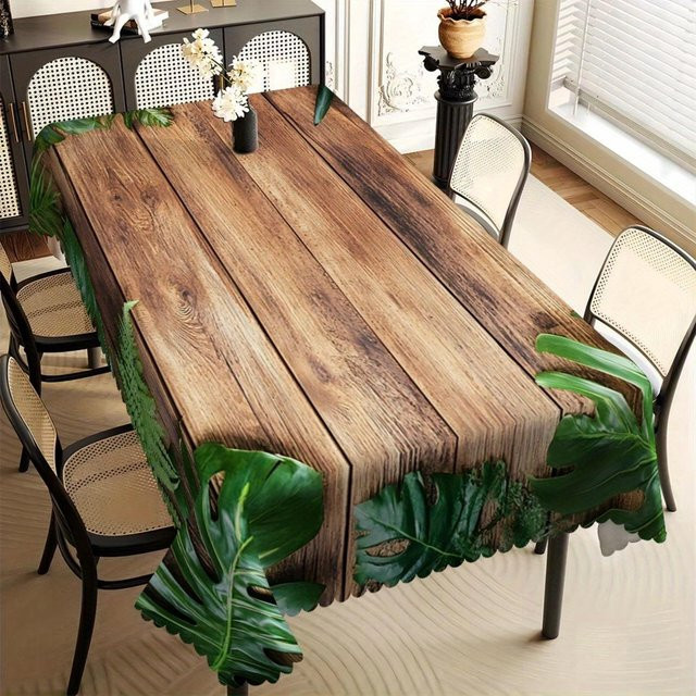 Beau Maison Tischdecke Tropische Monstera mit Holzprint in Braun und Grün, B/T: 100 x 140 cm - Bild 1