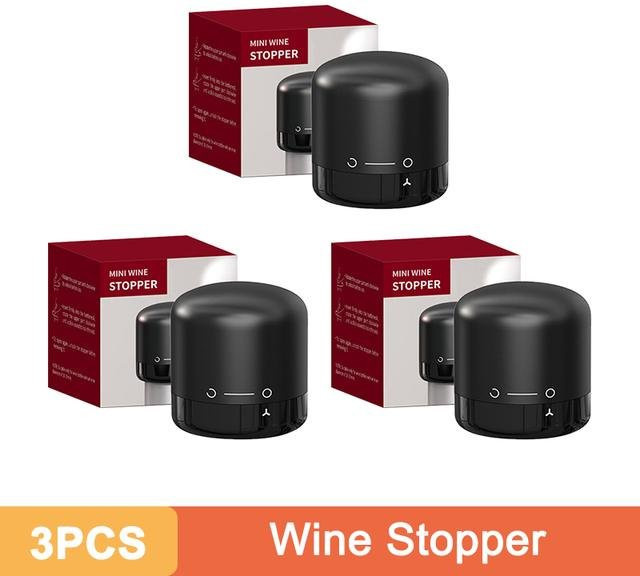 Aloisia Vakuum Wein Stopfen Set, 3er Set, Schwarz, Auslaufsicherer Flaschenverschluss für Wein und Champagner - Bild 1