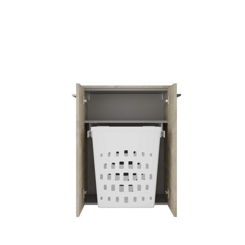 FACKELMANN Doppel-Midischrank B.Style in Nature-Oak/Weiss mit 2 Türen und Wäschekorb, B/T/H: 60,2 x 32,0 x 82,6 cm - Bild 3