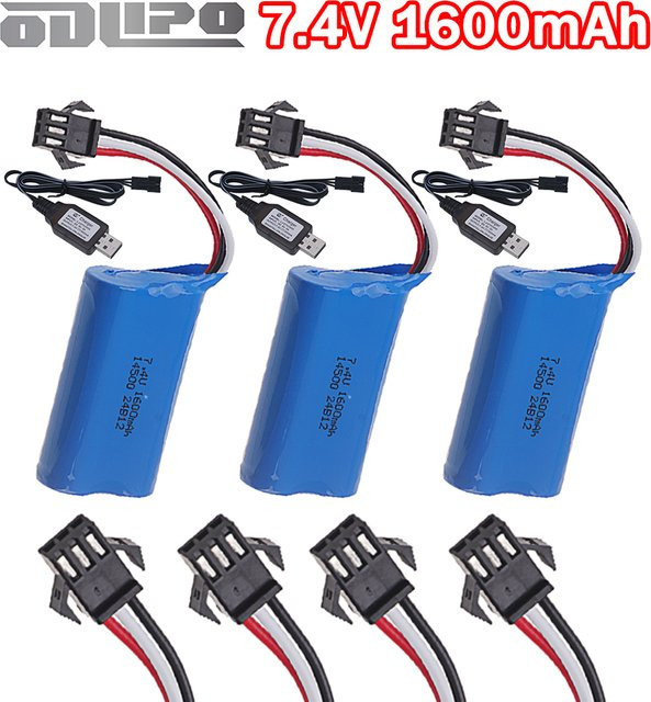 GAOLAG Li-Ionen-Akku 7,4V 1600mAh mit USB-Ladegerät und SM-3P-Stecker in Blau für RC-Autos, Boote und Wasserkugelpistolen - Bild 1