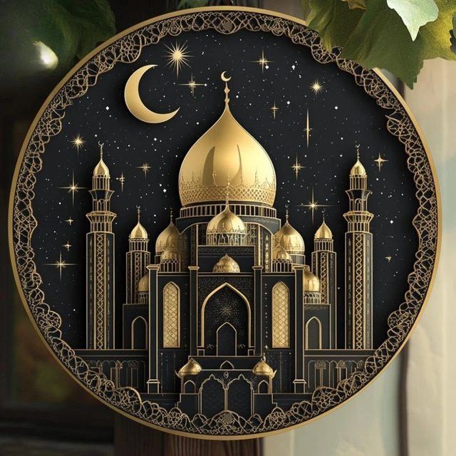 CIFBUY Islamische Vintage Ramadan Wandkunst aus Metall, runde Aluminium-Halbmond-Sterne zur Eid-Heimdekoration, B/H: 20,3 x 20,3 cm - Bild 1