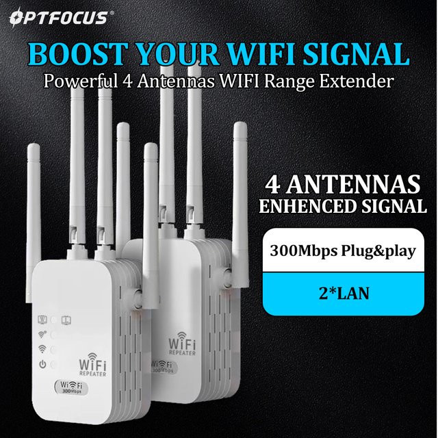 OPTFOCUS WiFi Repeater 300Mbps 2,4G Single Band Signal Booster in Weiß - Bild 1
