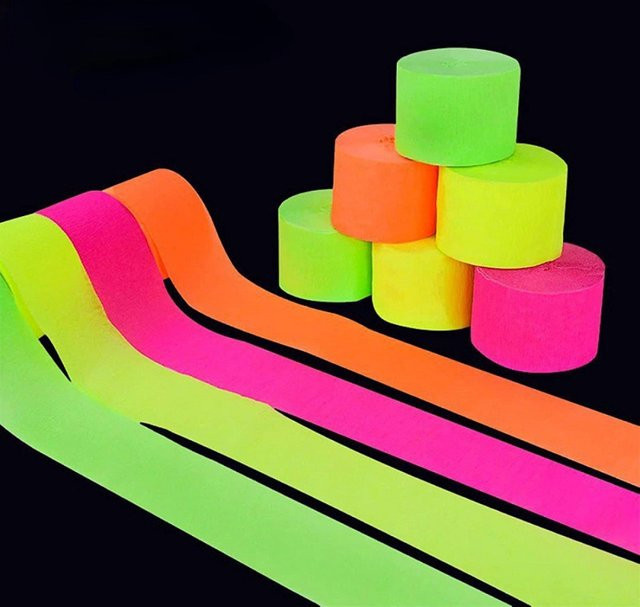 UV-leuchtendes Knitterpapier in Orange und Multicolour für Neon-Partys, 25 m Länge, Breite: 4,5 cm - Bild 1
