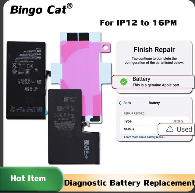 Bingo Cat Ersatzakku in Schwarz für iPhone 12, 12 Pro, 13, 14 Pro Max und 15 Pro Max - Bild 1