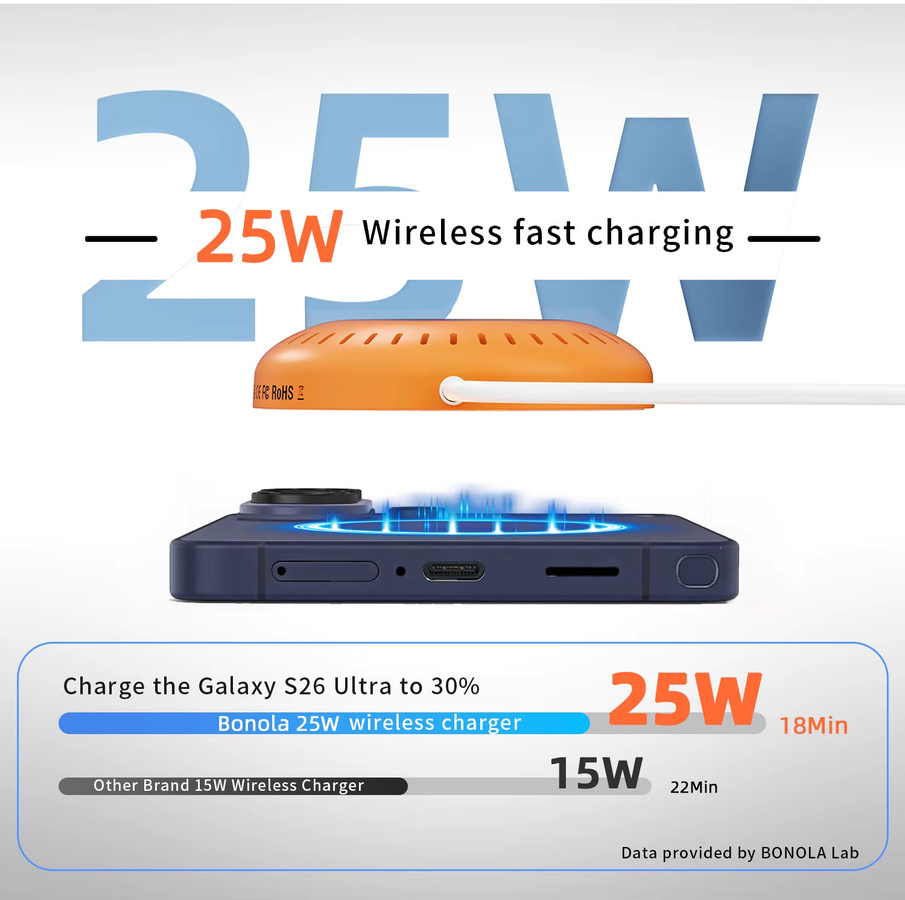 Bonola 25W magnetisches kabelloses Ladegerät für Samsung Galaxy S26 Ultra, schnelles kabelloses Ladepad mit USB-C, Farbe: Silber - Bild 2