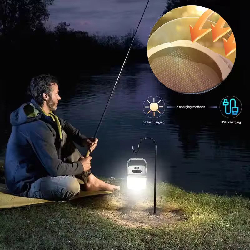 Multifunktionale Solar-Camping-Lichter für den Außenbereich, wasserdichte LED-Zelt-Taschenlampe mit USB-C-Ladefunktion und Haken - Bild 6