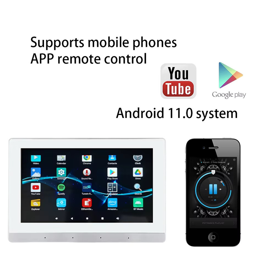 MAKERIGH 7-Zoll Smart In-Wandverstärker mit Android 11, 8 x 30 W Leistung, Bluetooth und WiFi, Stereo-Musik-Player in Weiß - Bild 2