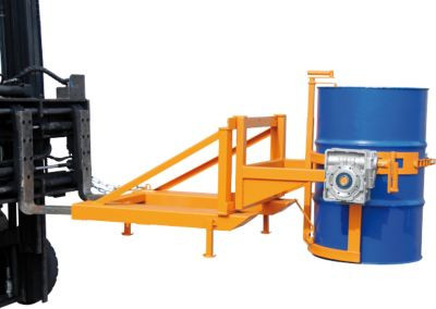 Fasskipper Bauer Typ FD/L in Gelborange RAL 2000 für 110 bis 220 l Fässer mit Handkurbel und Stapleraufnahme - Bild 1