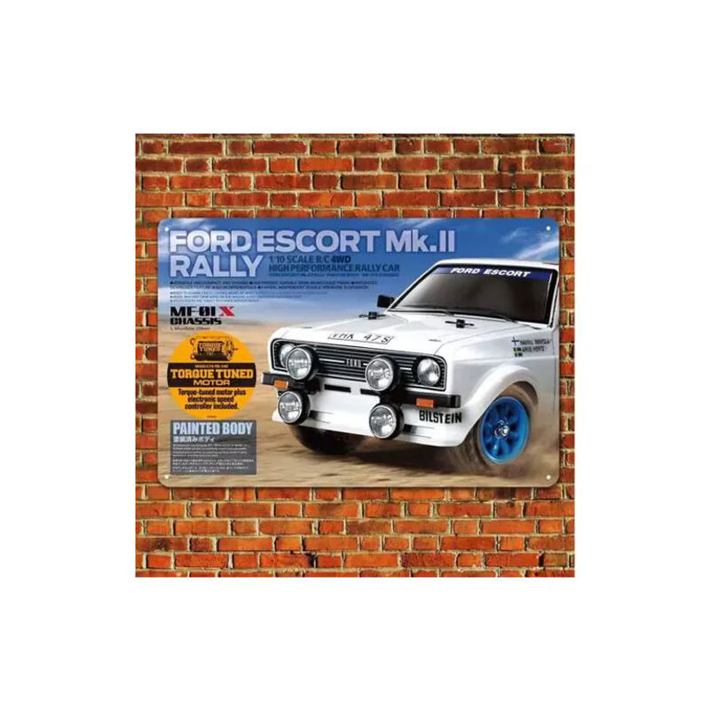 Tamiya Vintage RC-Auto Metallposter Escort Rally MF01 Boxart Wanddekoration mehrfarbig - Bild 2