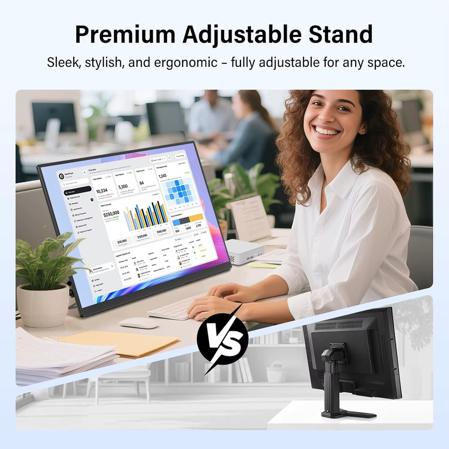 UPERFECT Tragbarer Monitor 16 Zoll 2.5K QHD 240Hz Gaming Display in Schwarz mit USB-C und HDMI für Laptop, PC und Spielkonsolen inklusive Standfuß und Lautsprechern - Bild 4