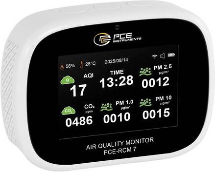 PCE Instruments CO2 Messgerät PCE-RCM 7 in Weiß zur Messung von CO2, relativer Feuchte, Formaldehyd, Partikeln, TVOC und Temperatur - Bild 1
