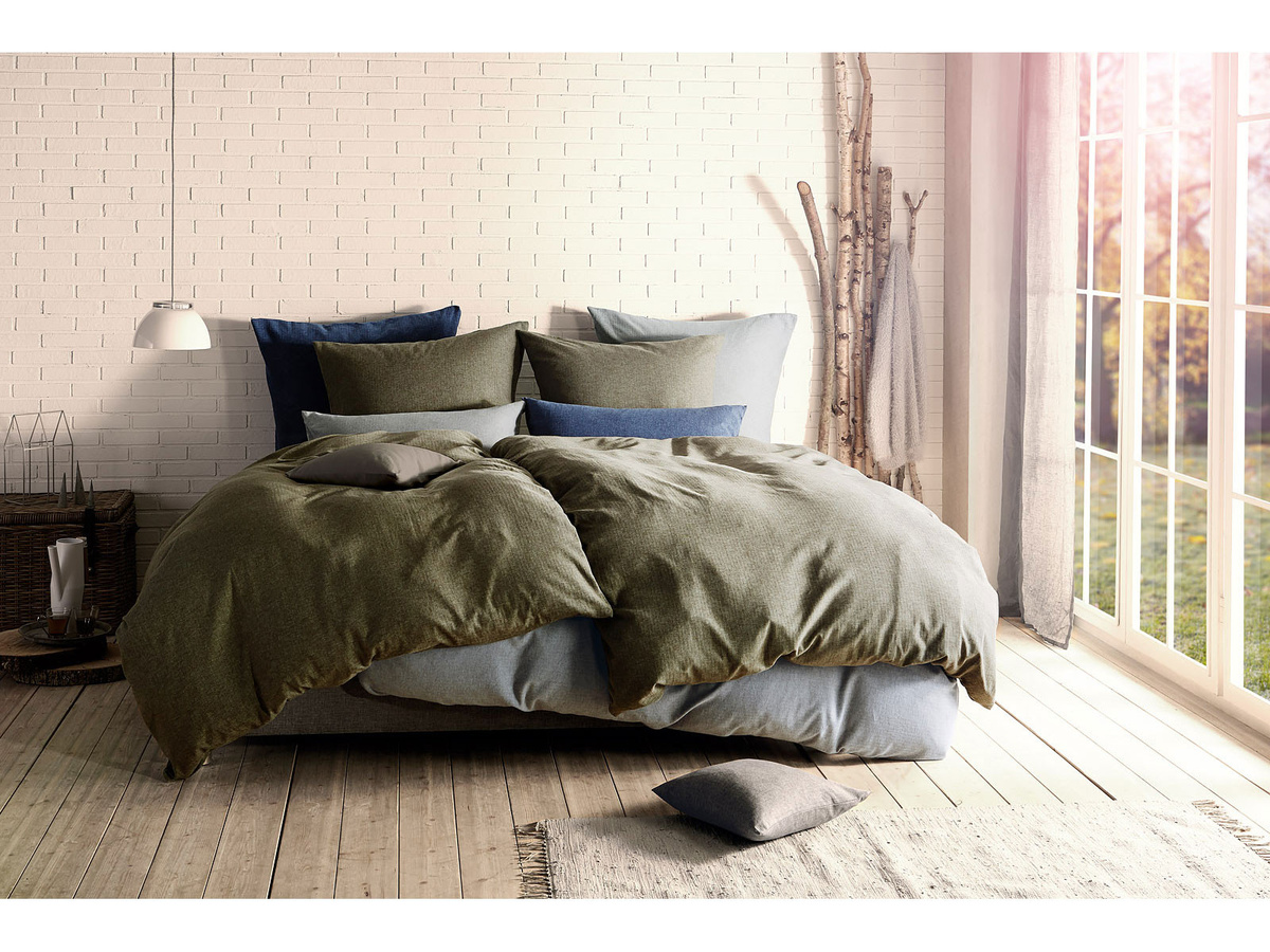 Fleuresse Bettwäsche aus Baumwollflanell mit Reißverschluss, Grafik Design, Grün/Mehrfarbig, B: 155 cm, L: 220 cm - Bild 1