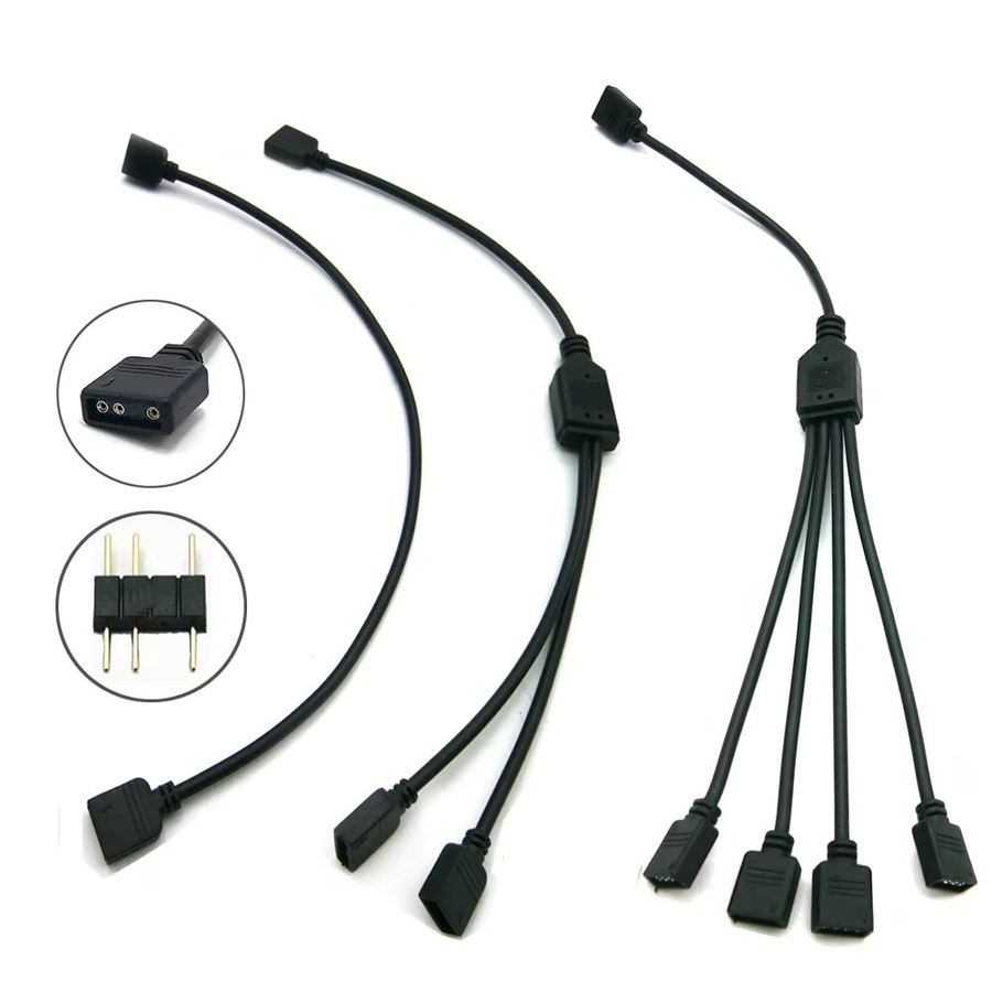 3-poliges RGB-Splitter-Verlängerungskabel für Computer-Lüfter und Motherboard AURA RGB-LED-Bänder, Schwarz, 5-24 V - Bild 2