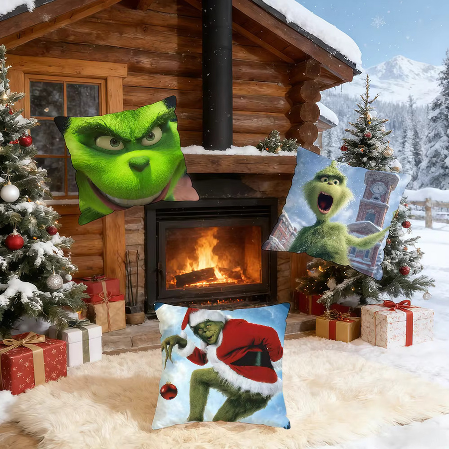 Weicher Kissenbezug mit Grinch Motiv für Sofa und Bettwäsche, quadratisch, Breite: 30 cm, Höhe: 30 cm - Bild 2