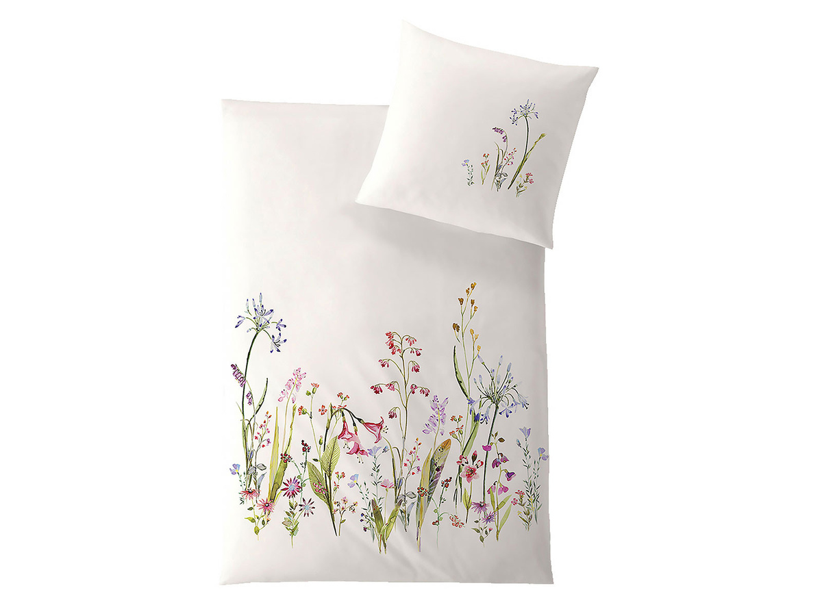 Hefel Bettwäsche Fleur 3962 aus Lyocell Mako-Satin in Beige und Weiß, Floral, B/H: 155 x 220 cm - Bild 1