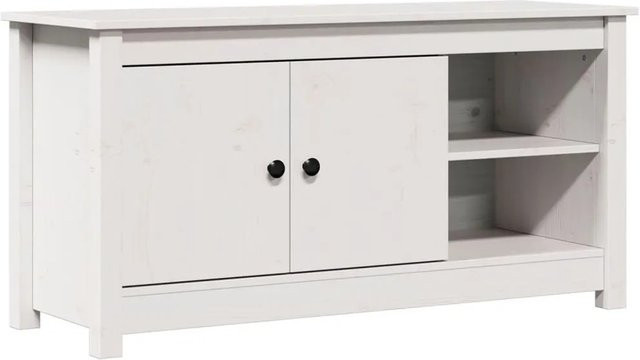 vidaXL TV-Schrank aus Massivholz Kiefer in Weiß, rustikaler Design-Stil, B/T/H: 103 x 36,5 x 52 cm - Bild 1