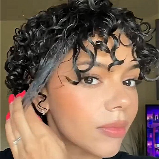 OYM HAIR Pixie-Perücke, Echthaar, Schwarz, Lockig, Damen - Bild 1