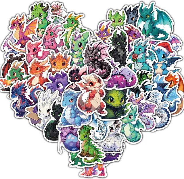 Niedliche Cartoon Drachen Aufkleber für Scrapbooking und Dekoration, Mehrfarbig, 50 Stück - Bild 1
