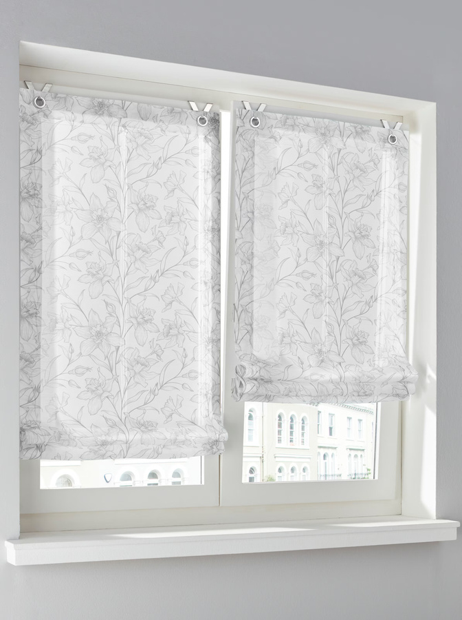 Raffrollo Heine Home in Weiß-Grau mit floralem Blumenmuster, semi-transparent, 100% Polyester - Bild 1