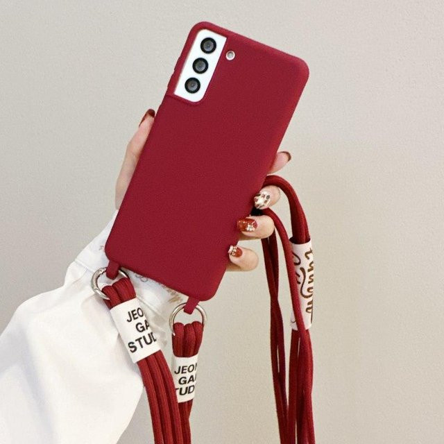 Silikon Schutzhülle mit Lanyard Strap für Samsung Galaxy S25 S26 Ultra S24 FE A55 A35 A16 A17 in Rot - Bild 1