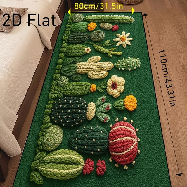 VIKAMA 2D-Fußmatte mit grünem Kaktus-Pflanzenmuster, rechteckiger Teppich für Wohnzimmer und Schlafzimmer, B: 60 cm, T: 40 cm - Bild 1