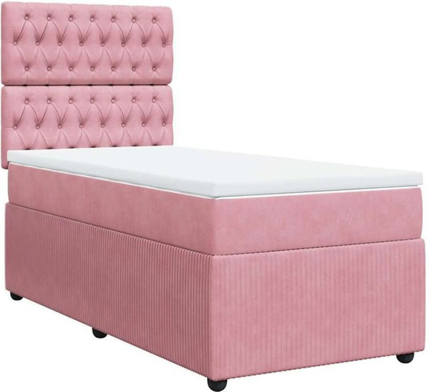 vidaxl Boxspringbett mit Matratze aus Samt in Rosa und Weiß, B/T/H: 200 x 100 x 140,5 cm - Bild 1