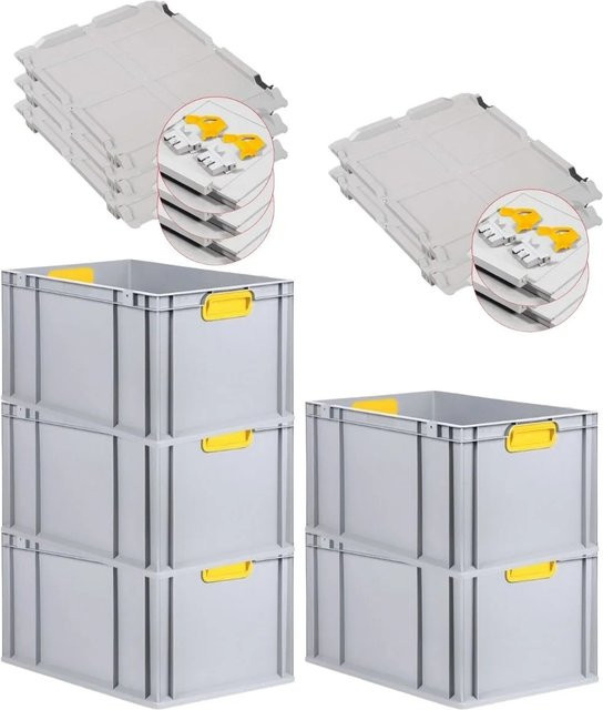 PROREGAL Spar Set 5x Eurobox Nextgen Color mit Scharnierdeckel und Schiebeschnappverschlüssen in Gelb, H x B x T: 32 x 40 x 60 cm - Bild 1