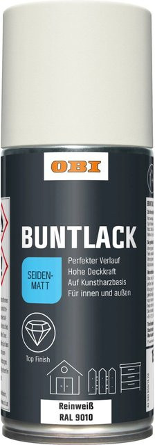 OBI Buntlack Spray RAL 9010 Reinweiß seidenmatt aus Synthetikharz für Holz, 150 ml - Bild 1