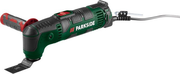 Parkside Multifunktionswerkzeug PMFW 310 I6 in Grün mit Zubehör wie Sägeblatt, Schaber und Schleifpad