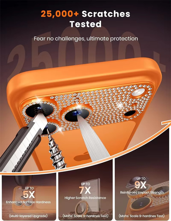 Bling Diamond Kameraobjektiv-Displayschutzfolie aus gehärtetem Glas für iPhone 17 Air 16 15 14 13 Pro Max Plus in Silber - Bild 3