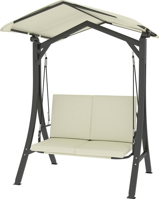 Outsunny Hollywoodschaukel 2-Sitzer mit verstellbarem Sonnendach und Textilene-Sitzauflage, cremeweiß, B/T/H: 150 x 120 x 182 cm - Bild 1