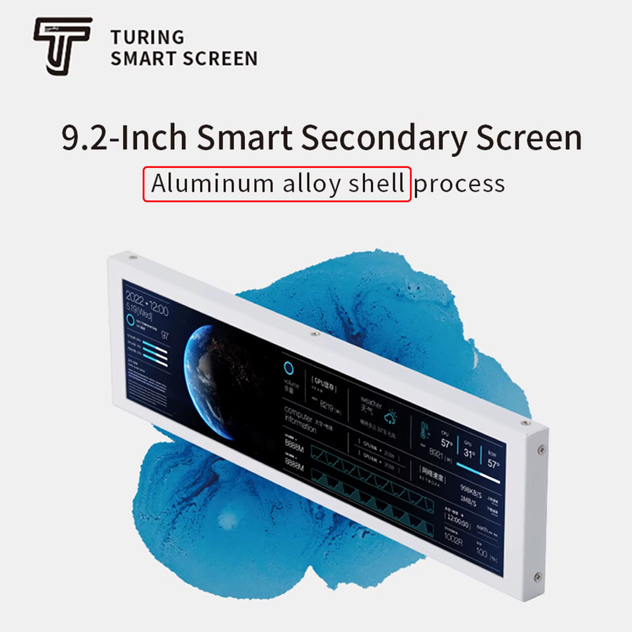TURZX 9,2 Zoll USB-Sekundärbildschirm für Computergehäuse mit IPS LCD und Typ-C-Anschluss in Weiß zur Anzeige von CPU, RAM, GPU, HDD, FPS und Wetter - Bild 2