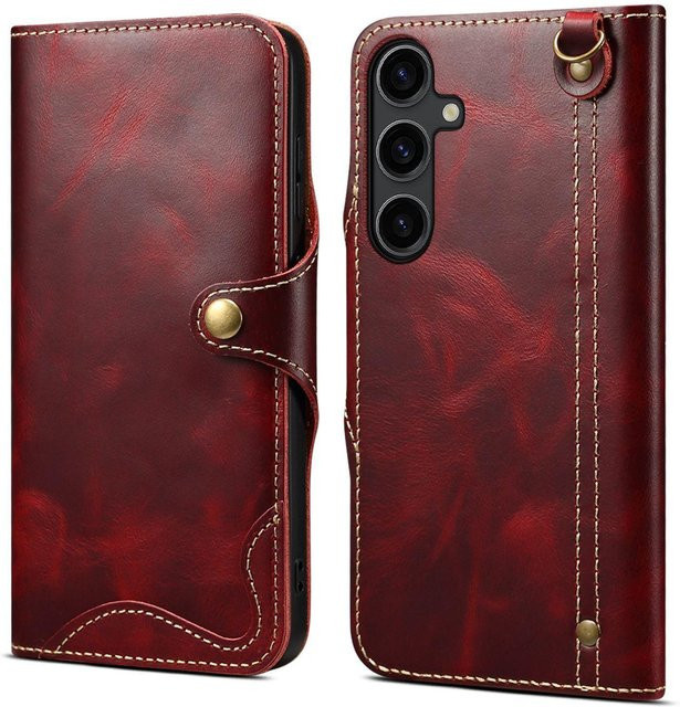 Retro Lederhülle für Samsung Galaxy S26 Ultra S26+ S25 Plus S20 S10 Note 10 Plus Business Geldbörsen Cover mit Kartenfach und Lanyard in Weinrot - Bild 1