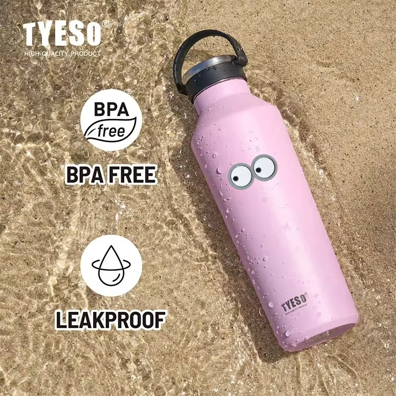 Tyeso Isolierte Wasserflasche mit Griff und Augenmotiv, Vakuum-Thermoskanne in Pink, 750 ml - Bild 2