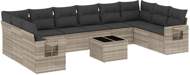 vidaXL 11-tlg Garten-Sofagarnitur in L-Form mit Kissen und Couchtisch, Hellgrau/Anthrazit, Poly-Rattan und Metallrahmen - Bild 1