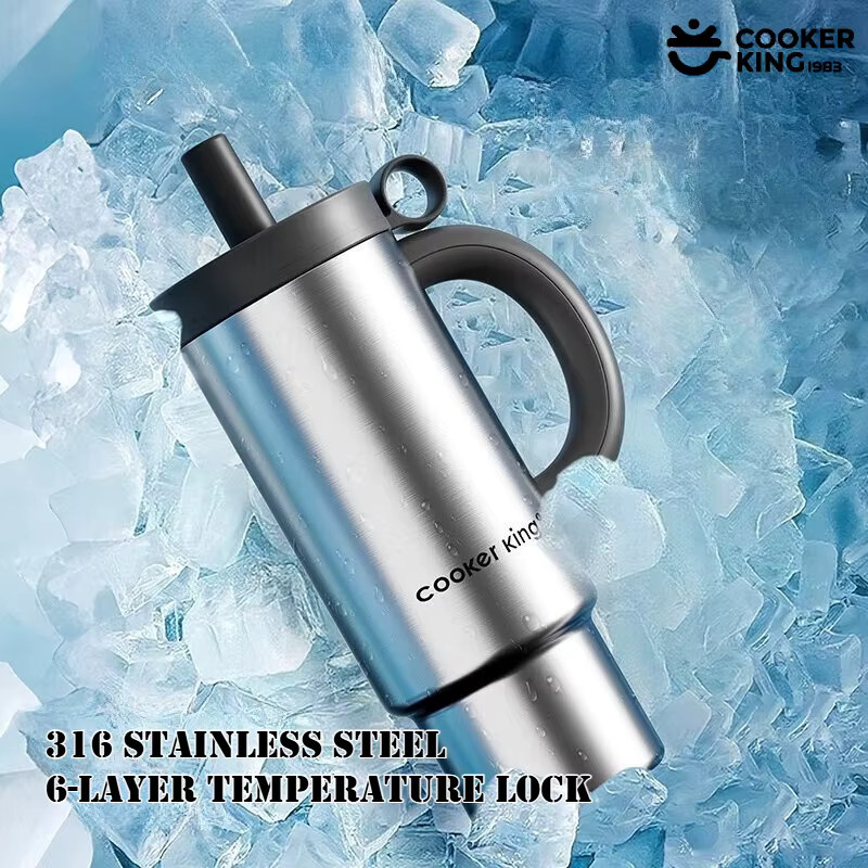 COOKER KING Isolierter Becher aus Edelstahl mit PP-Strohhalm, 1050 ml, in Weiß, Blau oder Silber - Bild 3