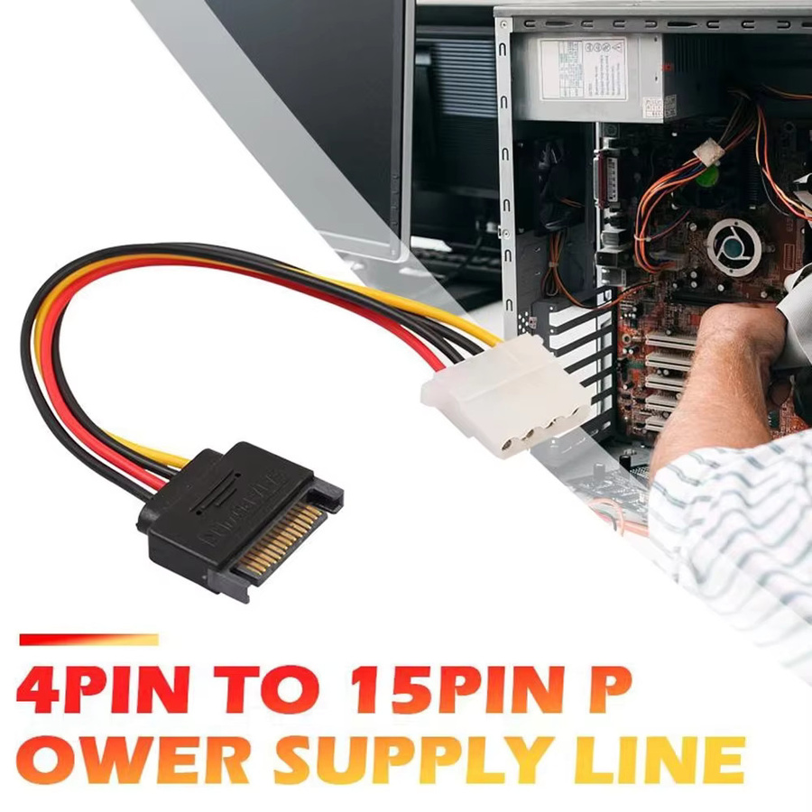 Congdi SATA Stromkabel Adapter von 4 Pin Molex IDE Buchse auf 15 Pin SATA Stecker in Schwarz für PC Festplatten und 5V Netzteile - Bild 3