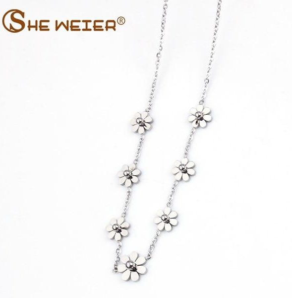 YIRAN Jewelry Halskette Blumen, Edelstahl, Weiß, Damen - Bild 1