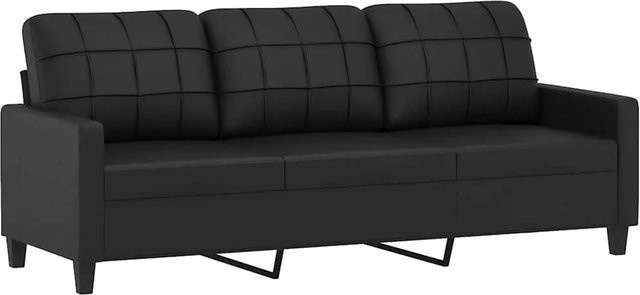 vidaXL 3-Sitzer-Sofa Schwarz mit Kunstleder und Metallrahmen, Breite: 198 cm, Tiefe: 80 cm, Höhe: 77 cm - Bild 1