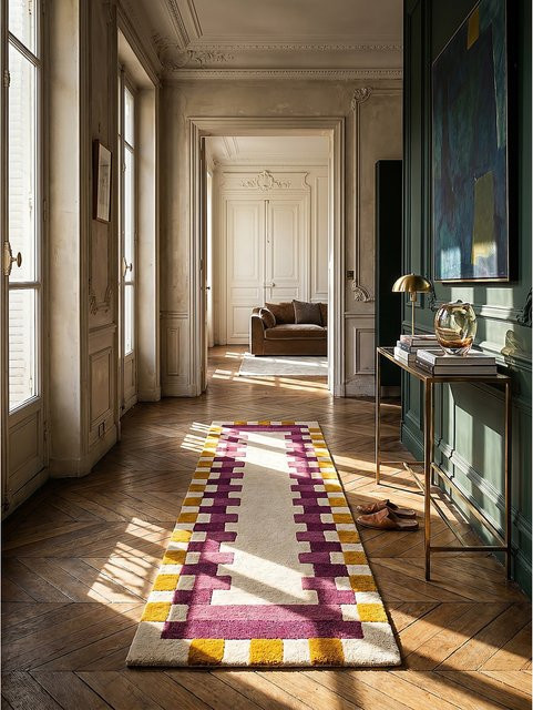 Geometrischer Wollläufer Kadima Design von WENSUM in Rosa-Gelb, B/T: 60 x 230 cm - Bild 1